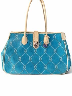 Dooney & Bourke Turquoise Tote with Cream Trim and Handles